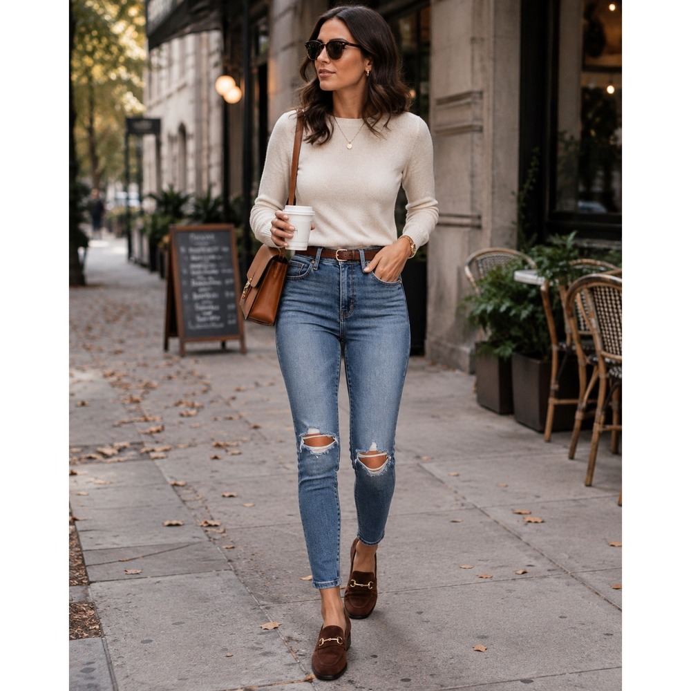 GOOD AMERICAN Good Legs Cigarette Busted Knee High Rise Jeans 4 / 27